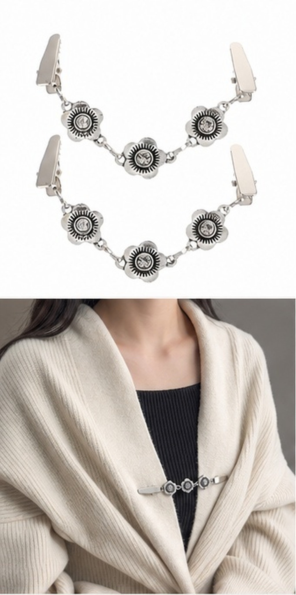 Woman Formal Wear - 2Pcs Premium Zinc Alloy Flower Sweater
