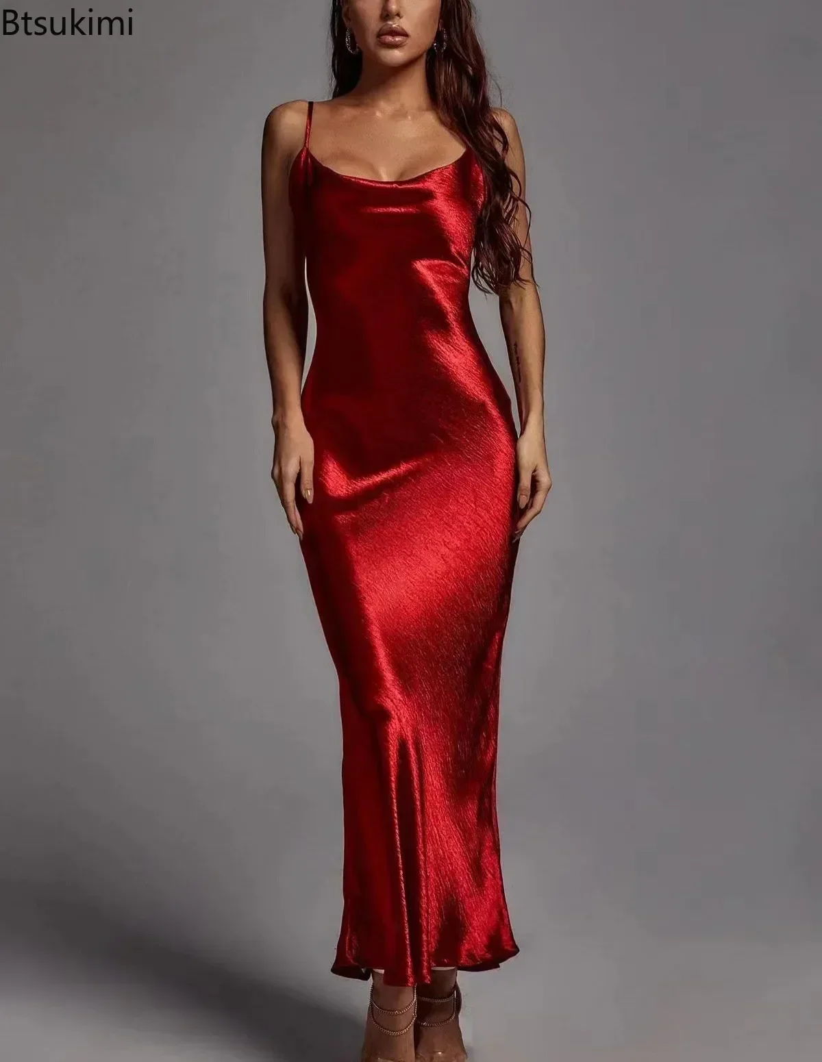 Formal Wear Gowns For Women - Metallic Gold Maxi Dress Elegant Satin