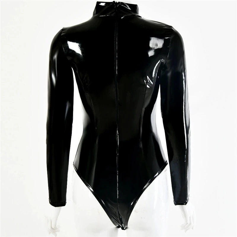 Womens Faux Latex PVC Mirror P - Turtleneck Bodysuit Office 评论和价格