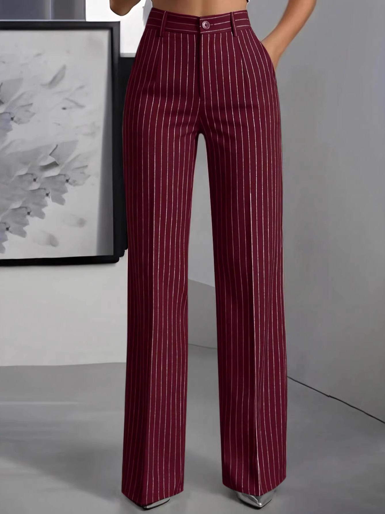 Elegant High Waist Straight Le - Women'S Formal Wear With Pants 评论和价格