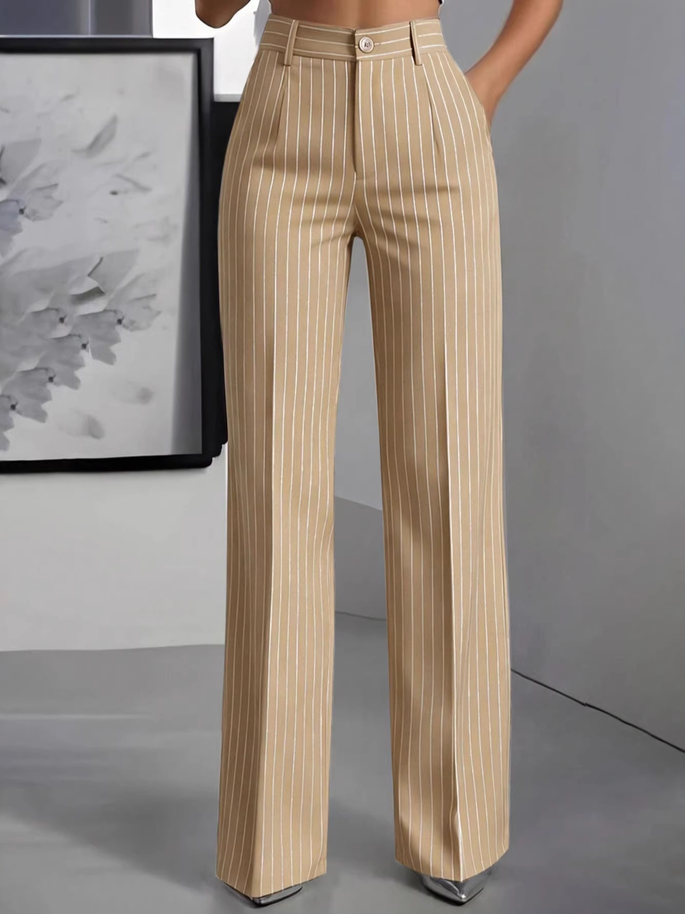 Elegant High Waist Straight Le - Women'S Formal Wear With Pants 评论和价格