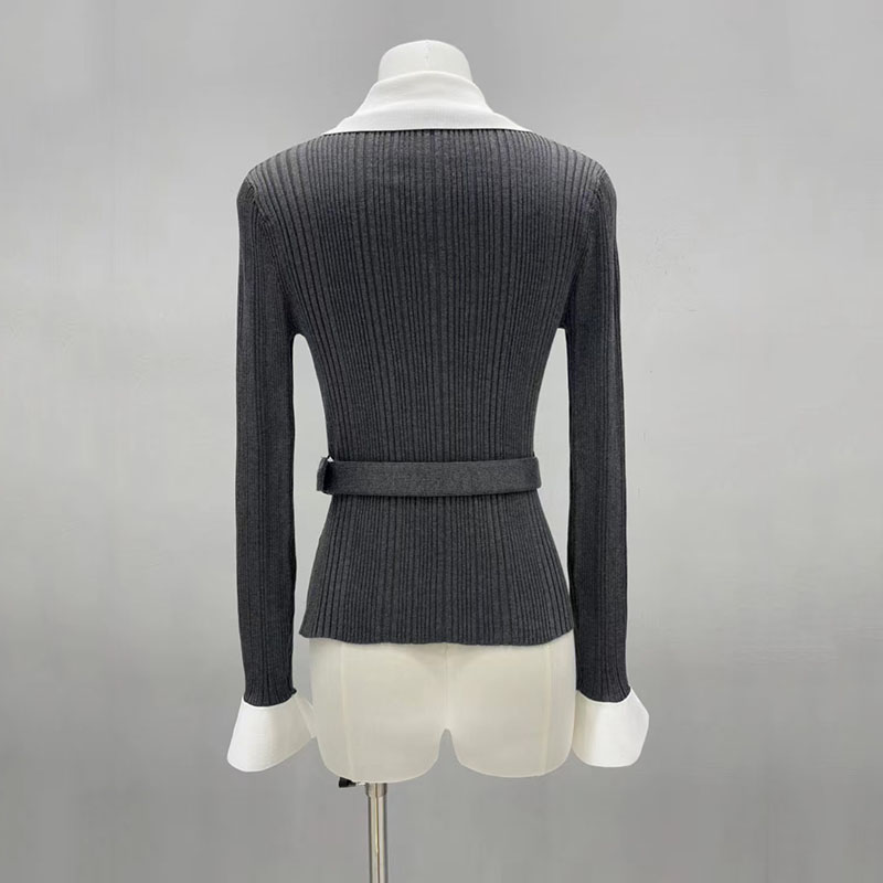 Contrasting-color V-neck fitte - Women'S Formal Wear Cardigan 评论和价格
