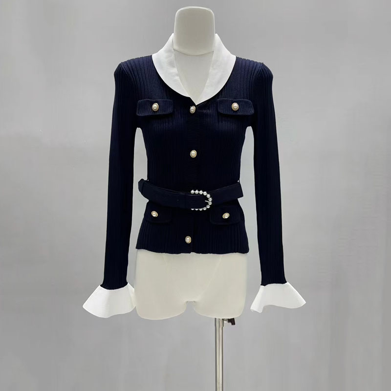 Contrasting-color V-neck fitte - Women'S Formal Wear Cardigan 评论和价格