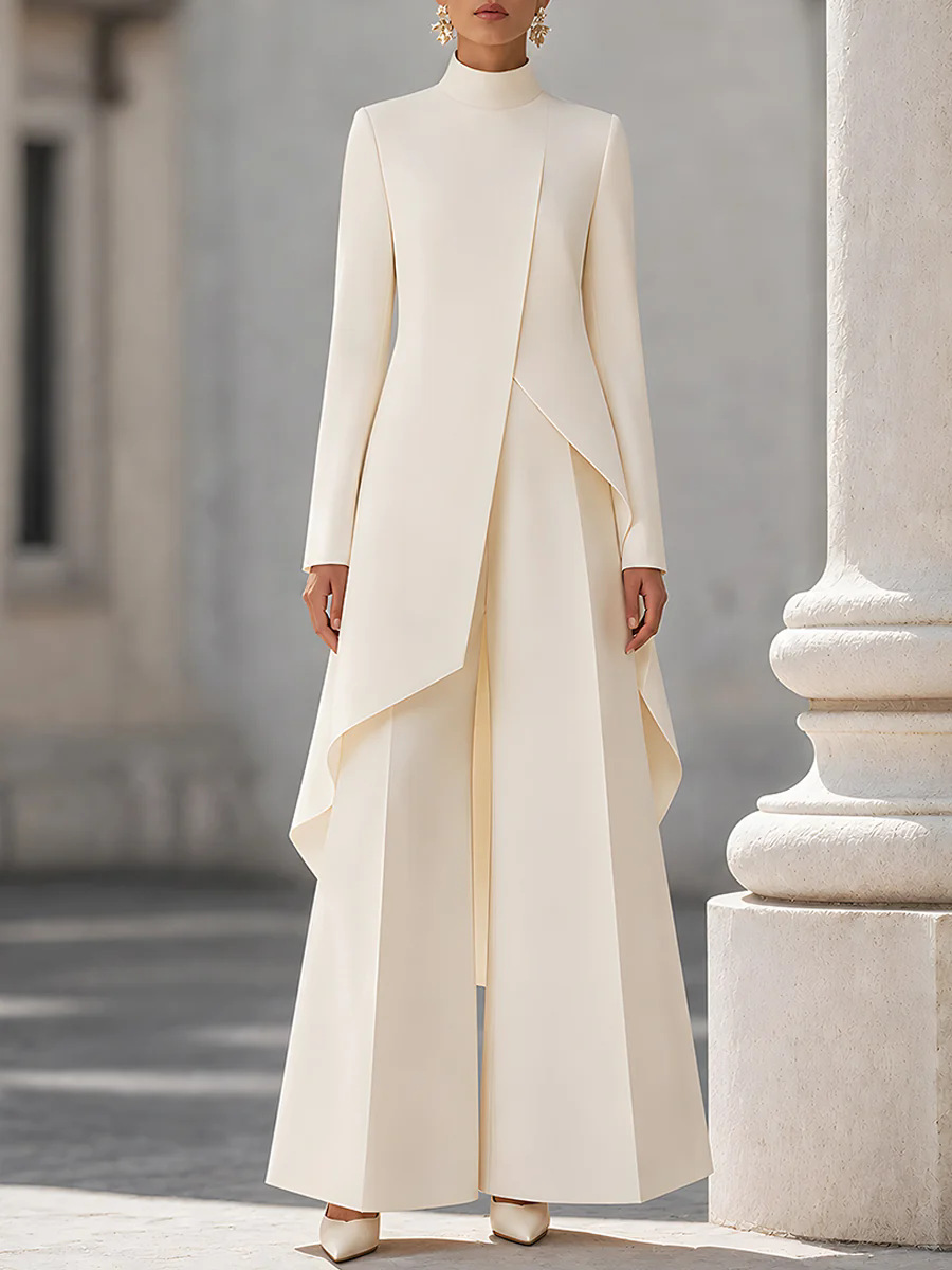 Women Two Piece Outfit Mock Ne - Women'S Formal Wear With Pants 评论和价格