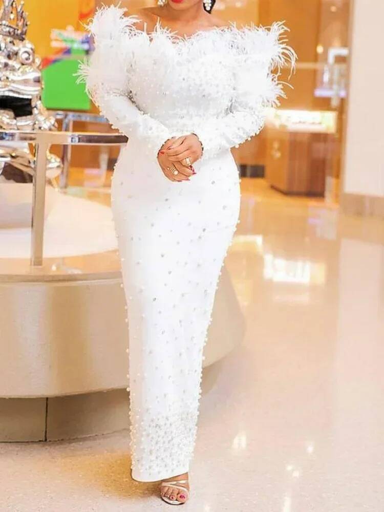 Feather White Dress Party Wome - Formal Wear Gowns For Women 评论和价格