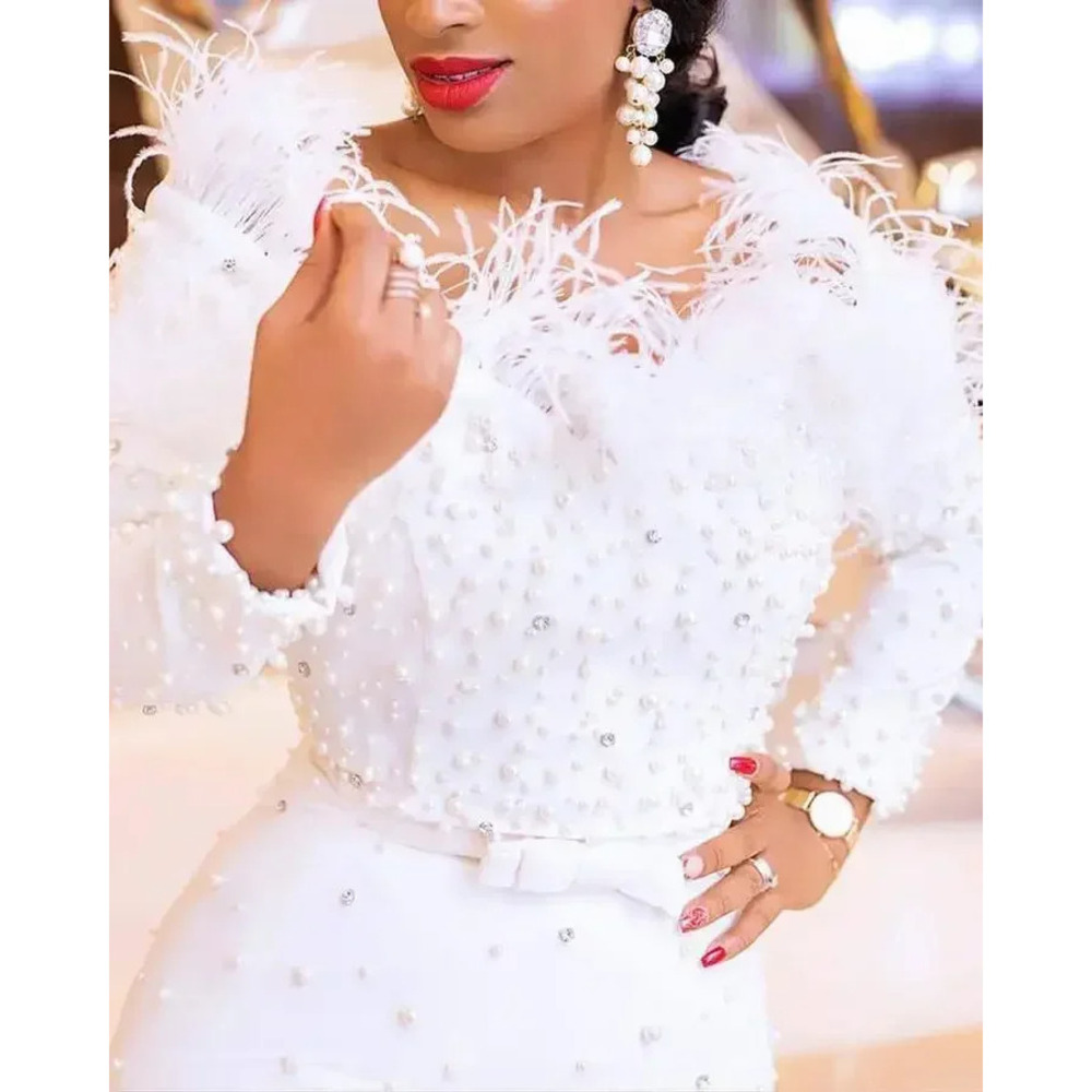Feather White Dress Party Wome - Formal Wear Gowns For Women 评论和价格