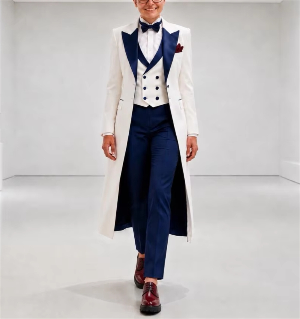 Navy Blue White Women's Jacket - Woman Formal Wear 评论和价格